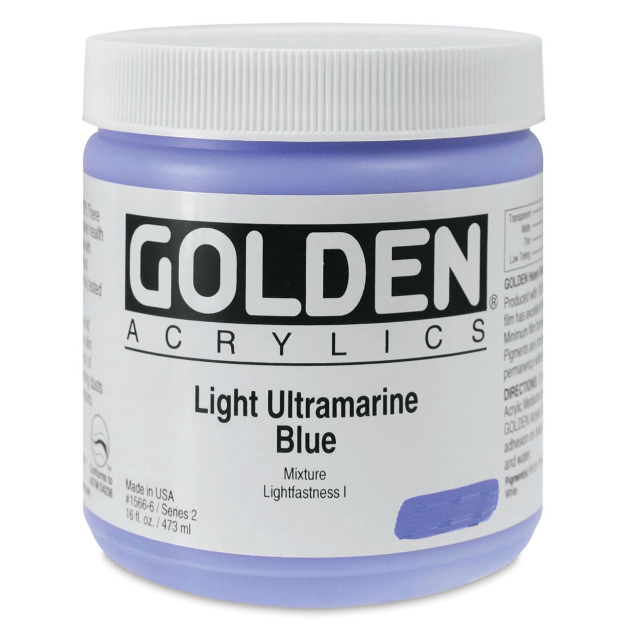 Golden Heavy Body Artist Acrylics - Light Ultramarine Blue, 16 oz Jar